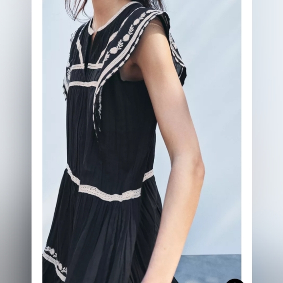 Zara ZW Collection Contrast Embroidered Dress - Picture 4 of 8